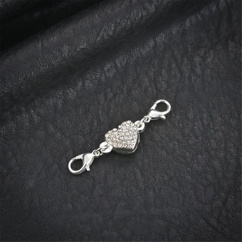 Shimmering Heart Shaped Magnetic Clasp Fastener For Jewelry Making Alloy Construction Rhinestones Necklace Connector