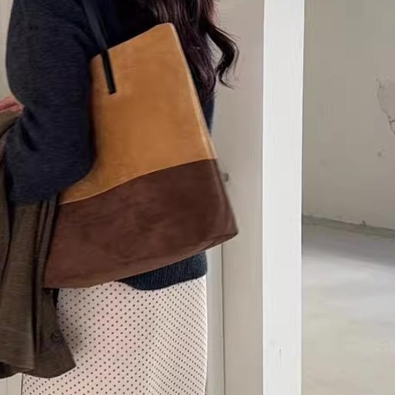 Fashion Tote Bags Retro Advanced Korean Splicing Color New Women's Retro Suede High Capacity Trend Versatile Lady Shoulder Bags