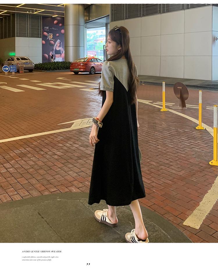 Schickes Colorblock Übergrößen Damen Sommerkleid mit kurzen Ärmeln und mittlerer Länge