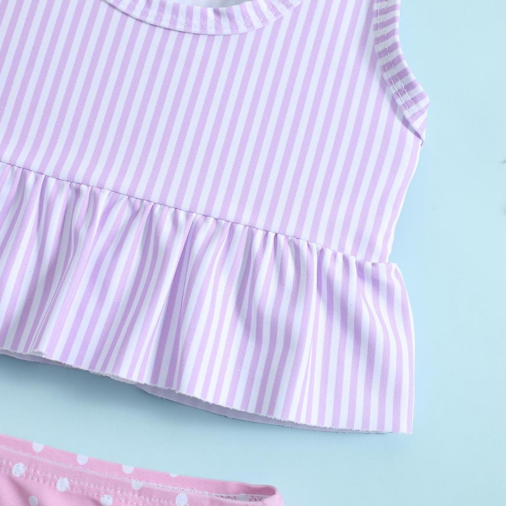 Girls' Polka Dot Striped Two-Piece Swimsuit Set