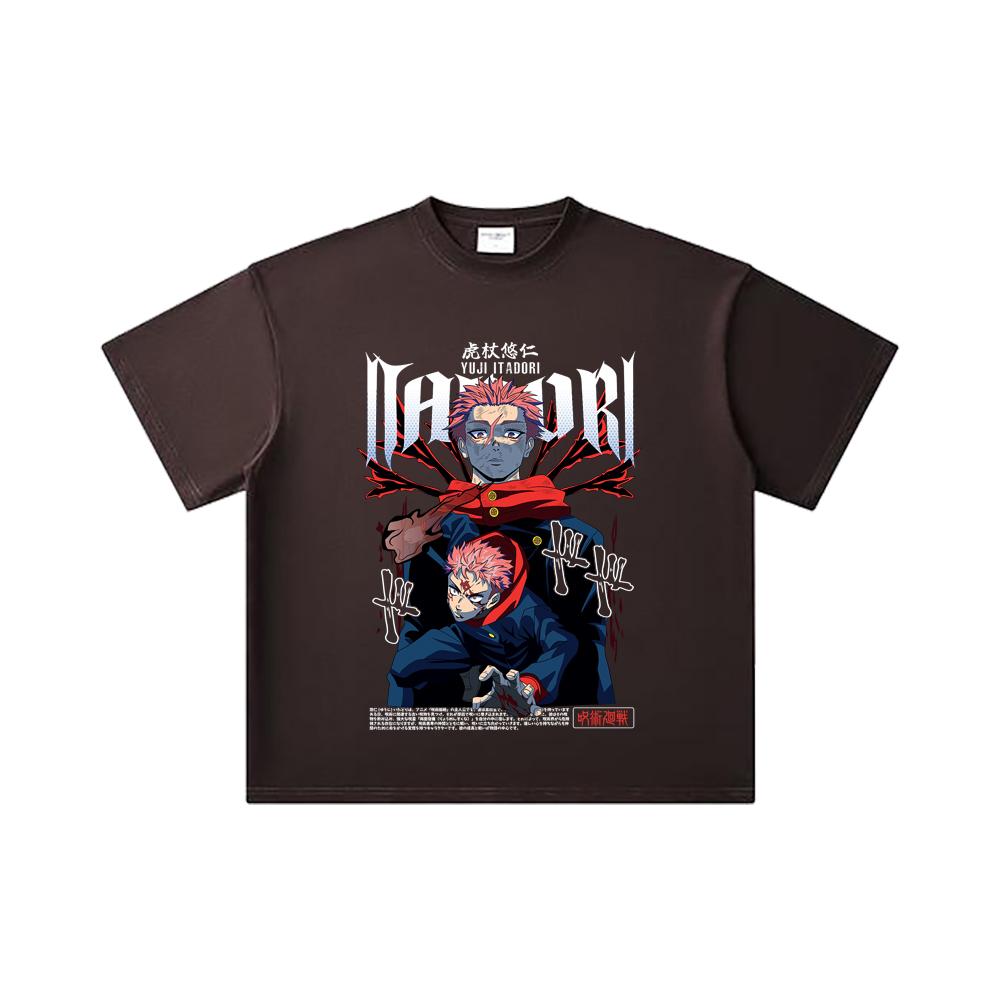 260 GSM Double Yarn 32 Count 100% Cotton Jujutsu Kaisen V20 Yuji Print Unisex Heavy Cotton T Shirt