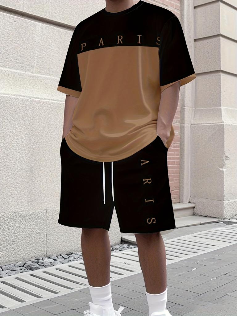 Men's Letter Print Crew Neck Short Sleeve Stylish Streetwear Men's Fashion Set Summer Casual Outdoor Vacation Two-Piece Set