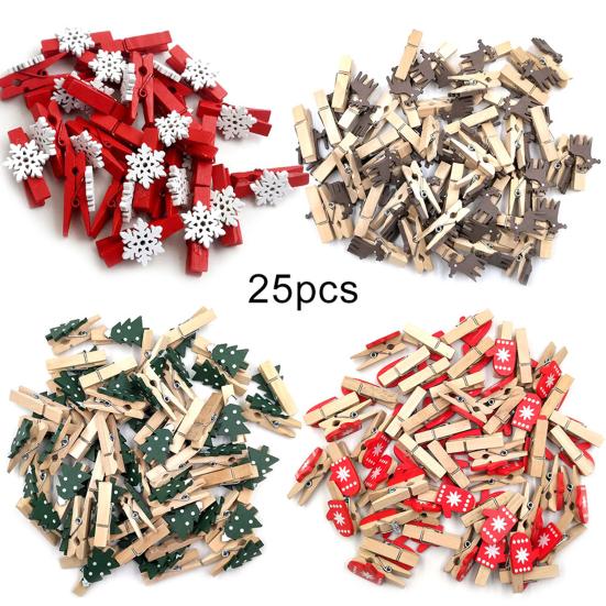 25Pcs Clips Mini Multifunction Wood Christmas Decor Clip for Cards