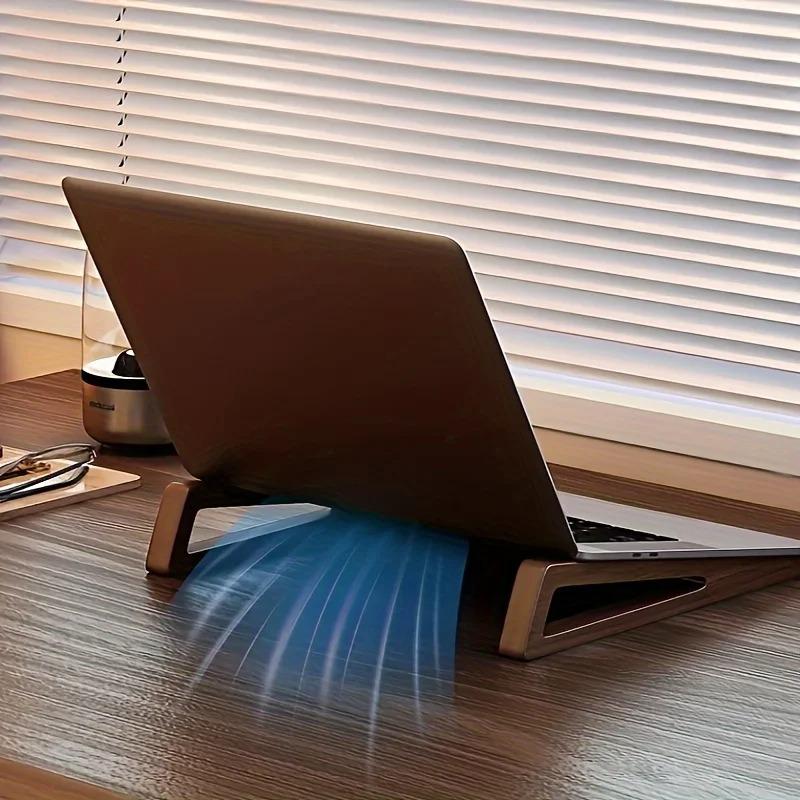 Ergonomic Portable Foldable Wooden Laptop Stand with 12° Adjustable Angle Cooling Ventilation Triangular Design for Office Acces