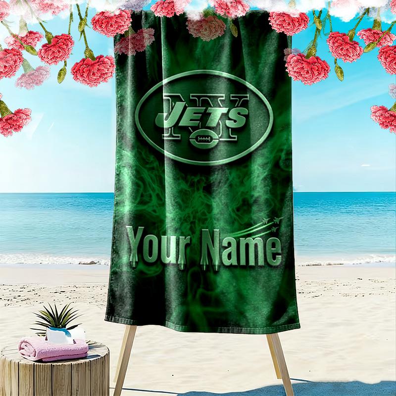 Name Custom New york jets Logo Print Beach Towel, Large Soft Quick Dry Towel for Beach Camping Swimming