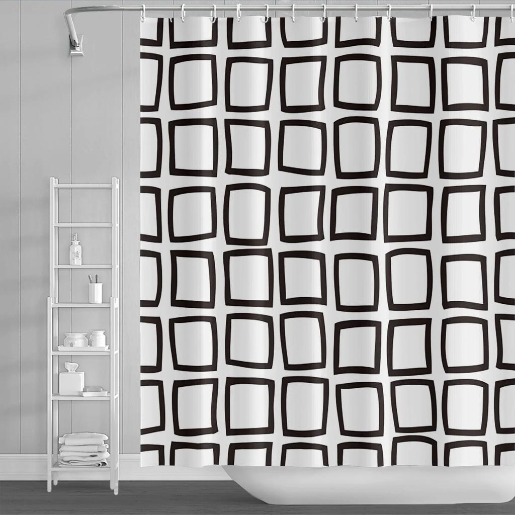 Modern Geometric Shower Curtain Blue Waterproof Shower Curtains Polyester Bath Curtain Bathroom Textured Fabric Machine Washable