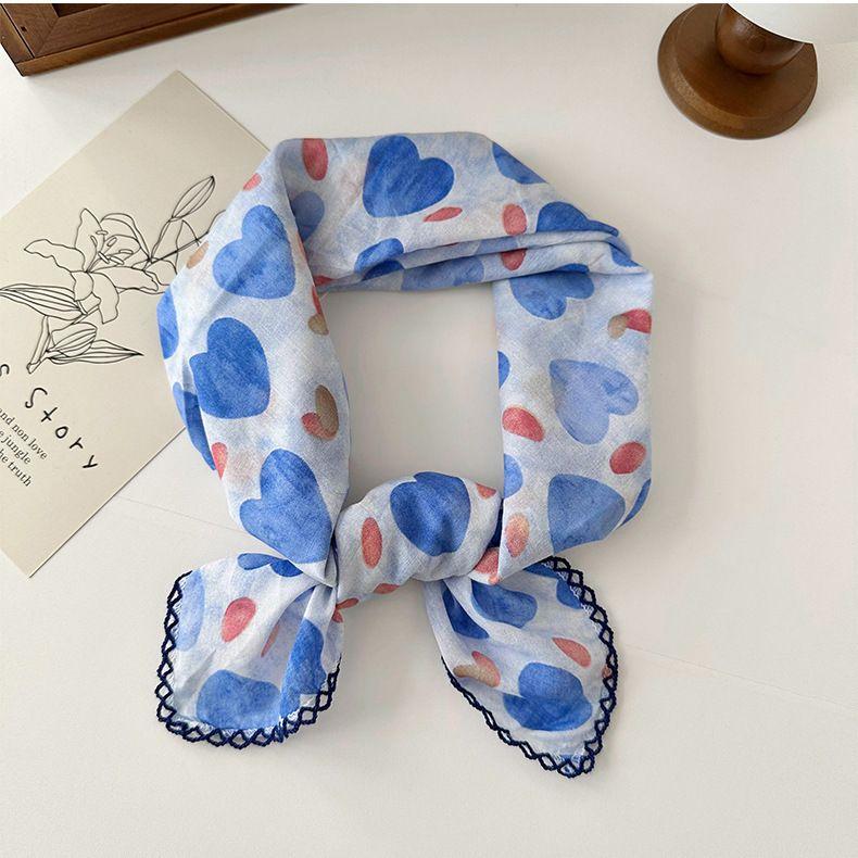 

Шарф из шелковистой ткани с цветочным принтом для женщин: Вдохновленный корейским стилем, универсальный пасторальный и литературный стиль, тонкий шейный платок, декоративный галстук с защитой шеи