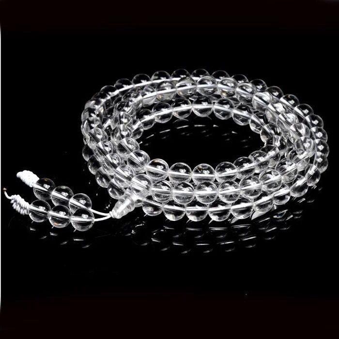 7A Natural White Crystal 108 Mala Beads Necklace & Bracelet - Buddhist Prayer Jewelry , Yoga Meditation Chakra Balancing Gift with Velvet Pouch