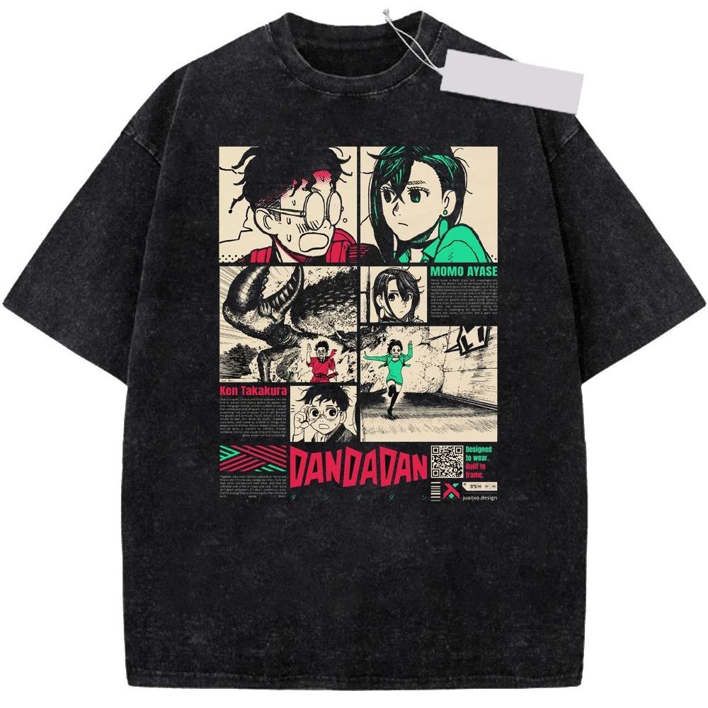 Japan Funny Anime Dandadan Okarun Ken Takakura Grarphic Print Tshirt Men Women Cotton Summer Retro Washed Casual Oversized Tops