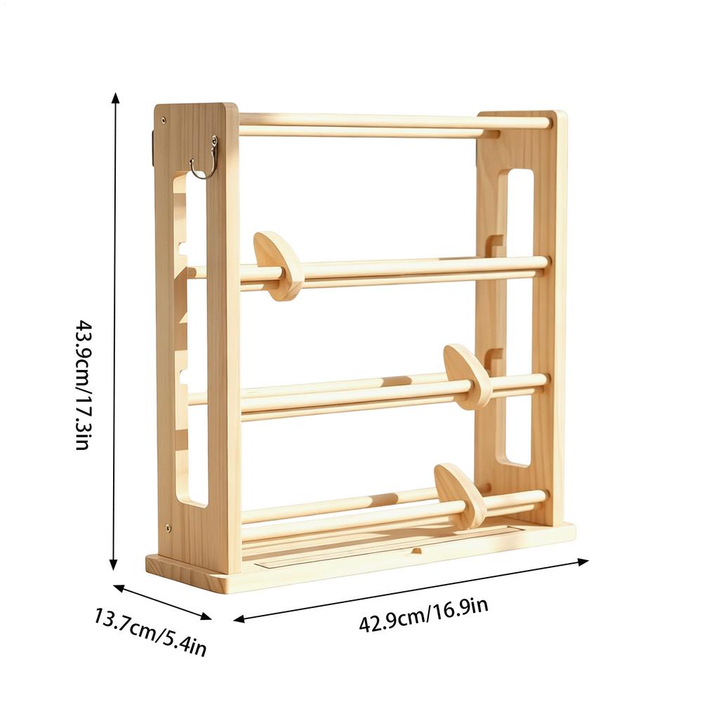 

4 Tier Wooden Ribbon Sorting Rack Ribbon Holder Organizer Rack With Hooks Ribbon Spool Holder for Netted Spools Paper Tape