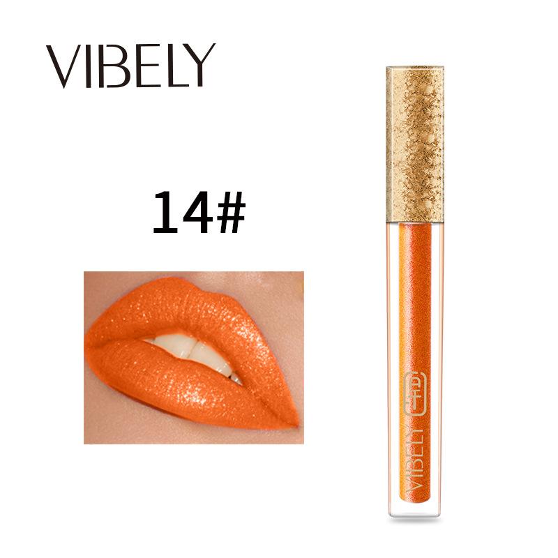 VIBELY 15 Color Does Not Take Off Makeup, Red Beads, Light Flashing Lip Glaze Makeup