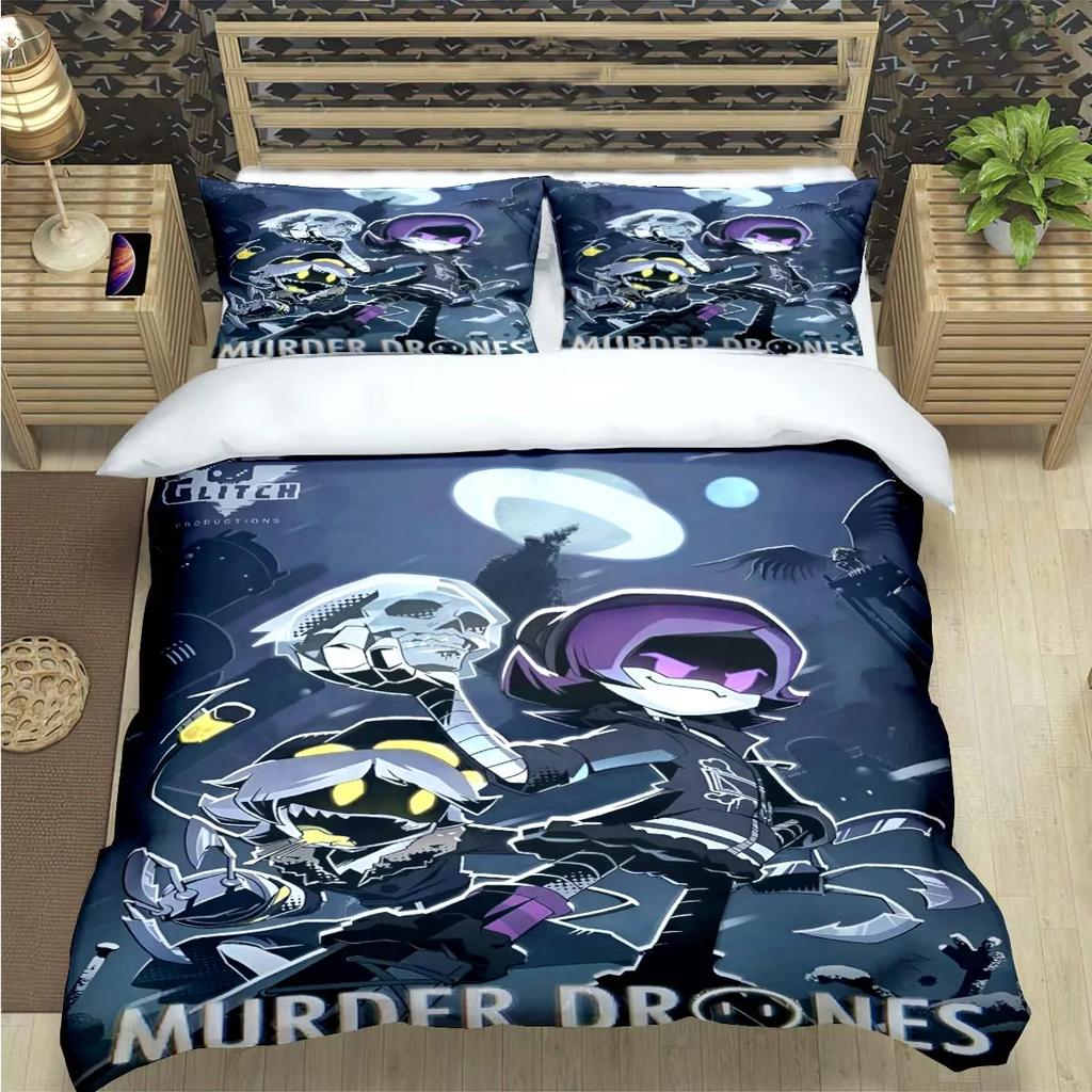 Comforter Fashion Cartoon Murder Drone Print Bedding Set Comforter Bed Youth Kids Girl Boys Luxury Birthday Gift