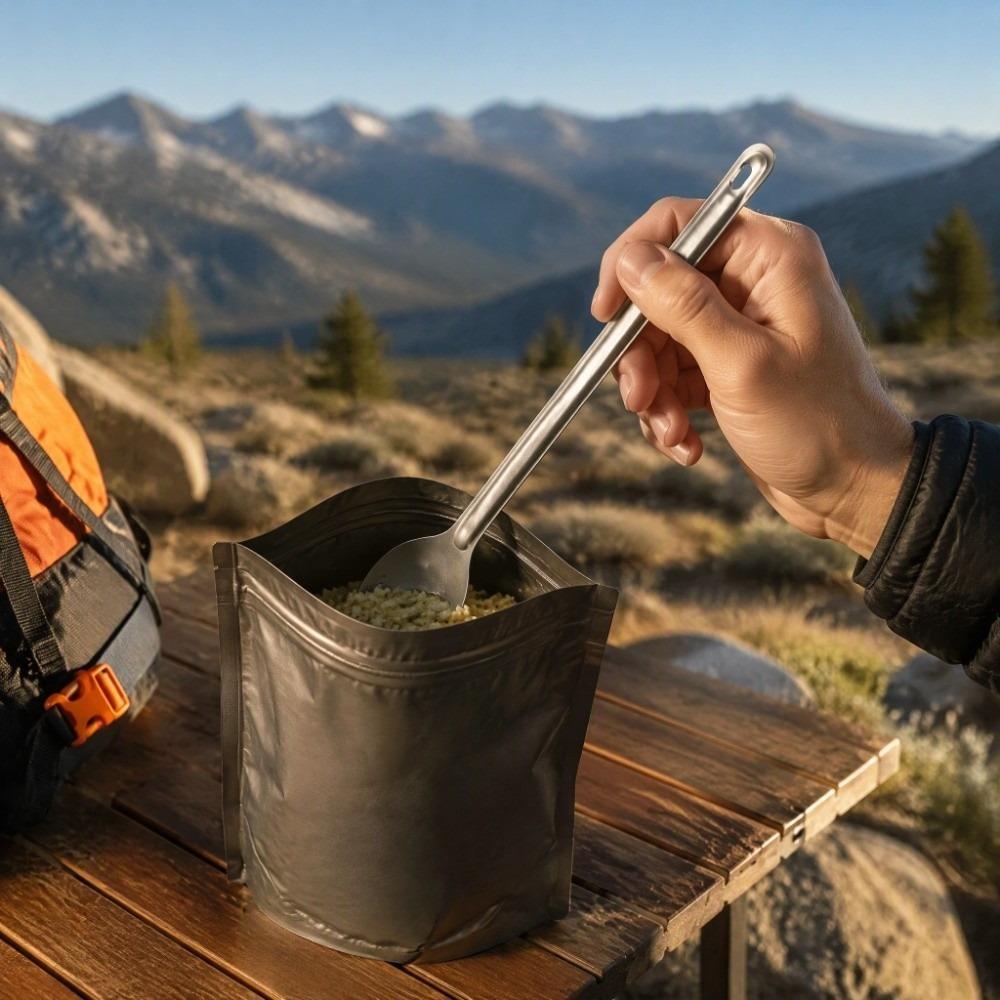 Durable Camping Spork Titanium Backpacking Spoon Portable Long Handle Utensil  Travel