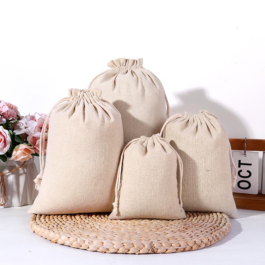 Cotton Linen Storage Bag Reusable Solid Color Sundries Underwear Household Drawstring Pouch Pocket Accessories