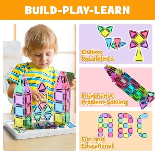 Magnetic Tiles Construction Set 42pcs Travel Toys for Kids Portable MINI Magnetic Building Blocks Montessori Toy Gift for Toddlers 3+ Years