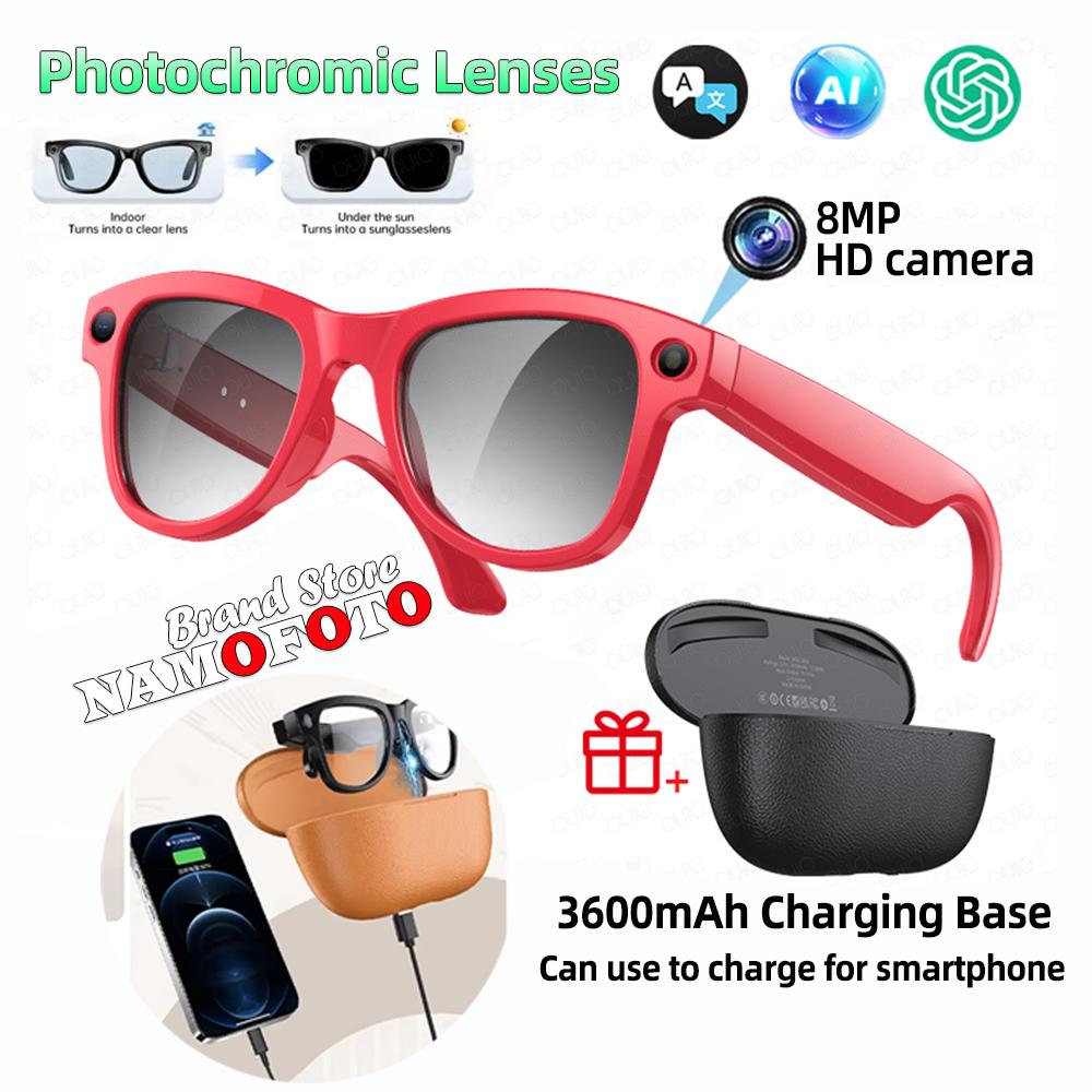 Neue KI-Smart-Brille mit farbwechselnden Gläsern für Fotografie, Videoaufnahme, 3600mAh Ladecase, 4K-Hochauflösungslinse, Musikwiedergabe übersetzen
