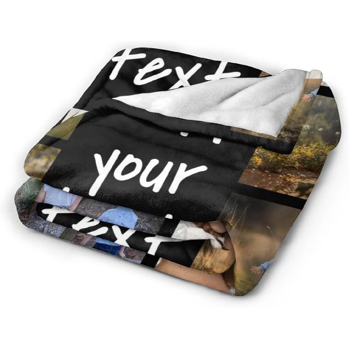 Custom Blanket Personalized Blanket with Photos Text Customized Picture Blanket for Adult Dad, Mom, Kids, Dogs, Friends, Birthday Christmas Halloween