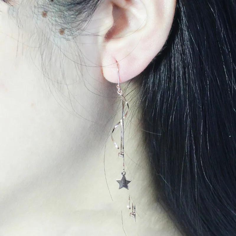 Purple Gold Shiny Flower Long Earrings Women'S Classic Fashion Rose Gold Plated Ear Hooks