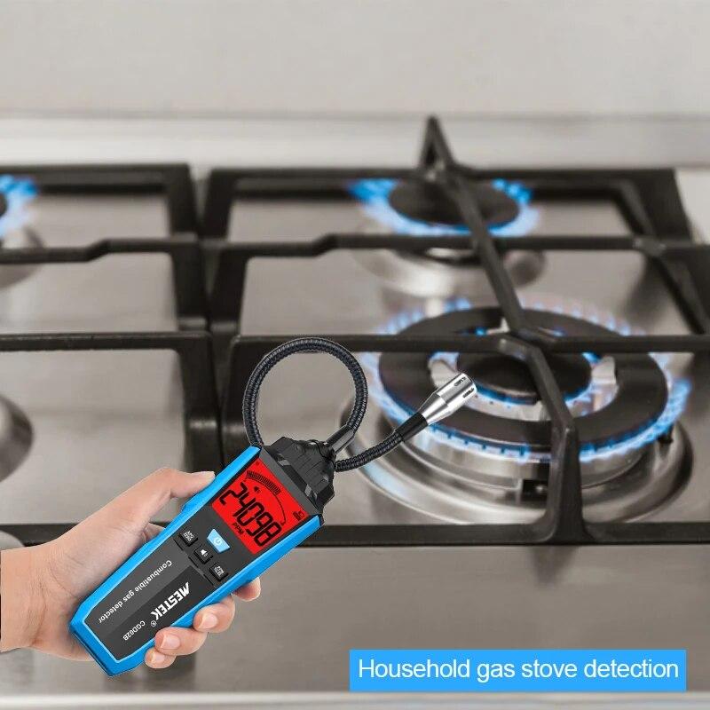 Anschluss für den Detektor für brennbares Gas, Leckort für brennbares Erdgas, Bestimmen des Messgerättesters, akustischer Lichtalarm, ppm-UEG-Gasanalysator