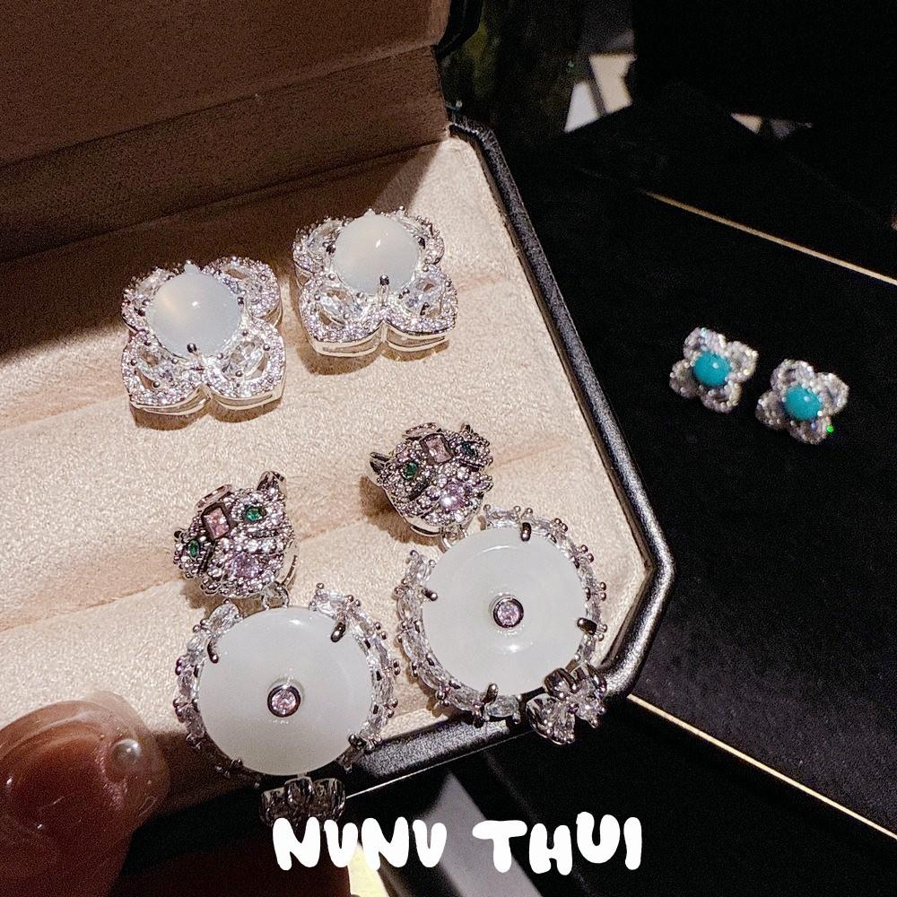 Jewelry, Handmade Wheat Ear Water Drop Gem Earrings, Banquet Haute Couture Glazed Flower Ball Snowflake Zircon Brooch Set