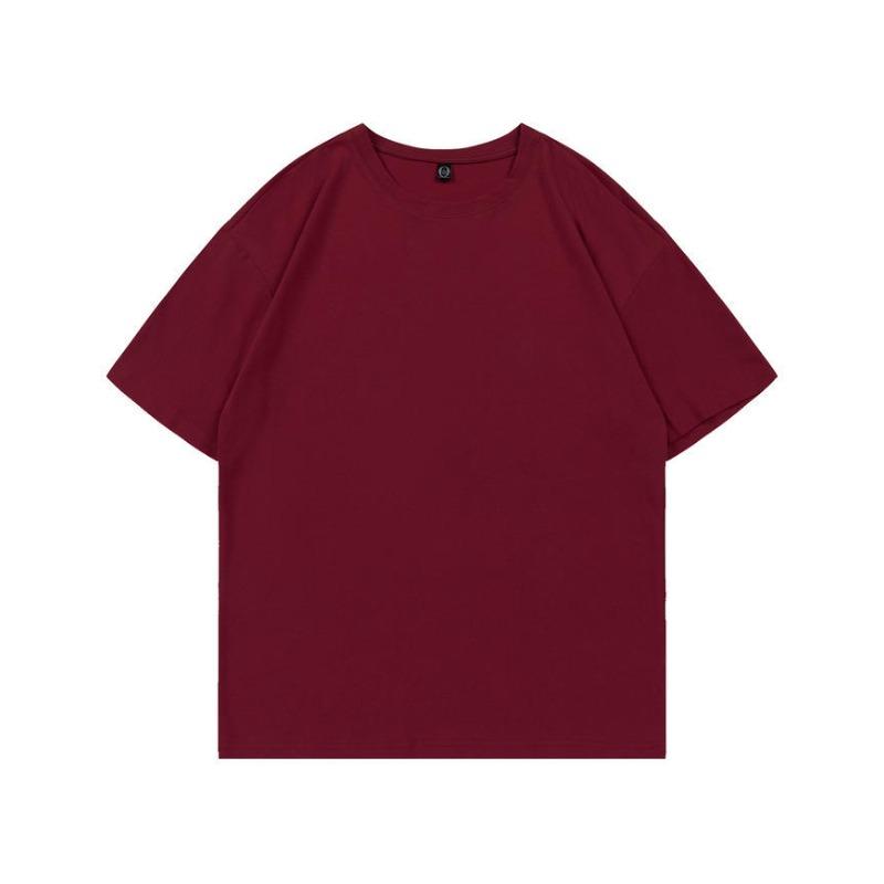 Summer new 200g pure cotton small shoulder youth campus sports and leisure loose solid color round neck short sleeves