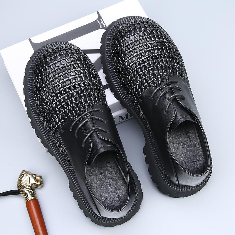 Fashion Summer Autumn Hollowed-out Leather Shoes for Men Black Knit Platform Shoes Male Fashion Casual New Designer Dress Shoes Man