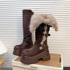 Retro Long Tube Two Wear Martin Boots Thick-soled Velvet Snow Boots Thin Buckle Knight Boots