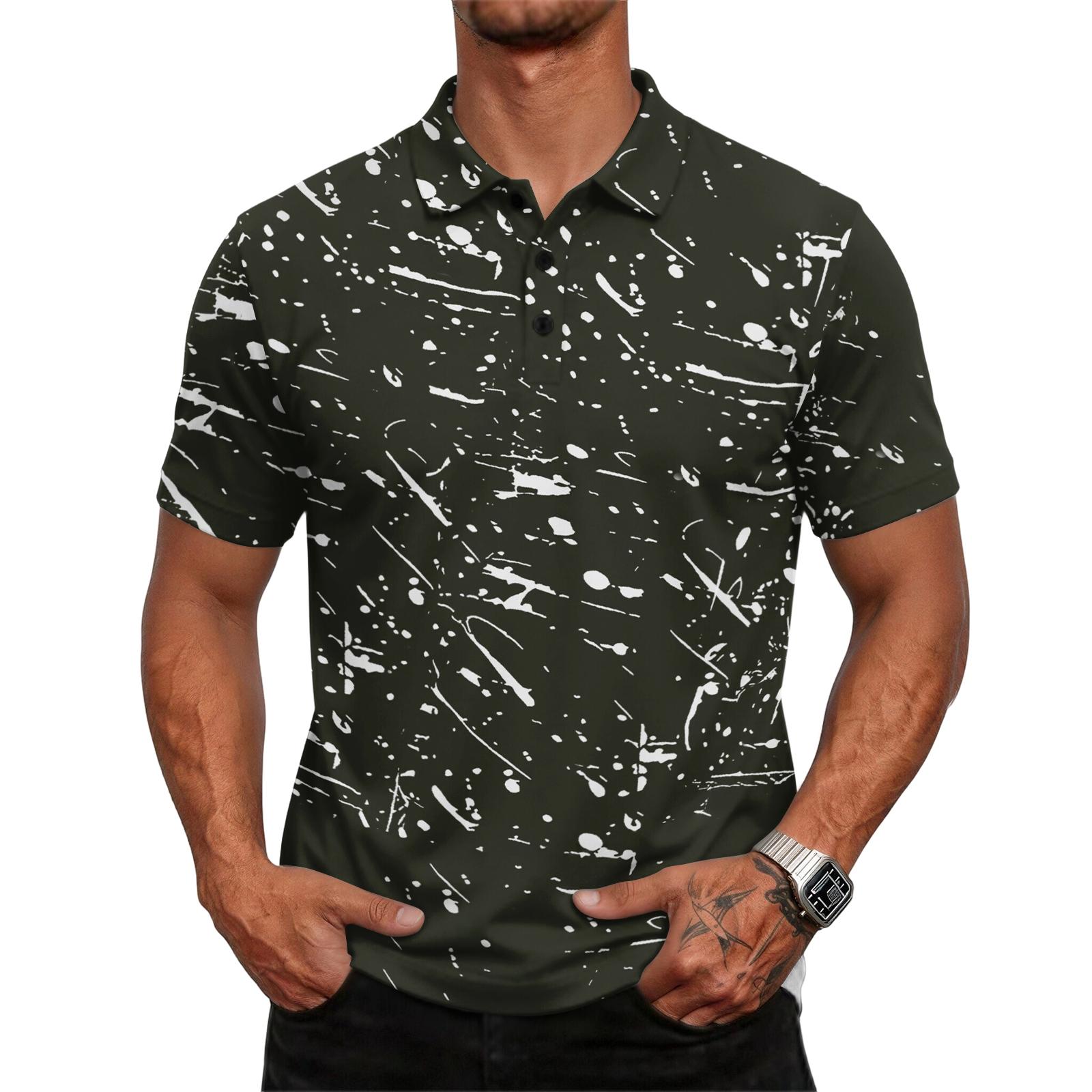 

Men s casual loose-fitting fashionable color ink pattern printed short-sleeved T-shirt top L чёрный
