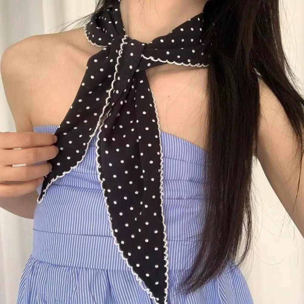Lace Trim Polka Dot Headband Polyester Triangular Headscarf Fashion Triangular Hair Band Summer