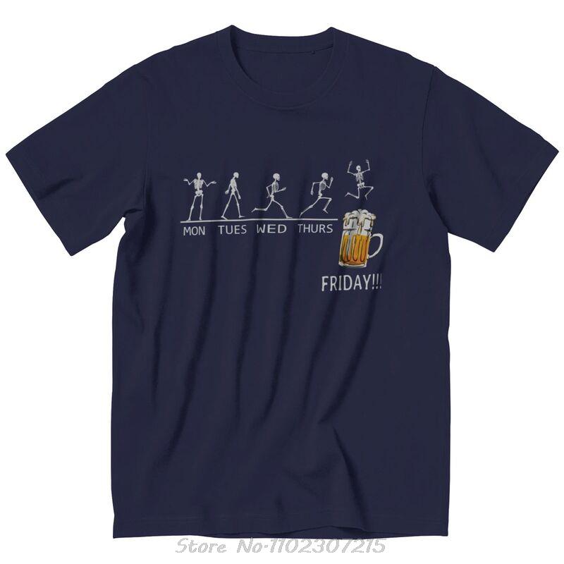 Funny Skeleton Beer Days T Shirt Men Short Sleeve Cotton Tshirts Time Schedule T-shirt Monday Tuesday Wednesday Thursday Tee Top