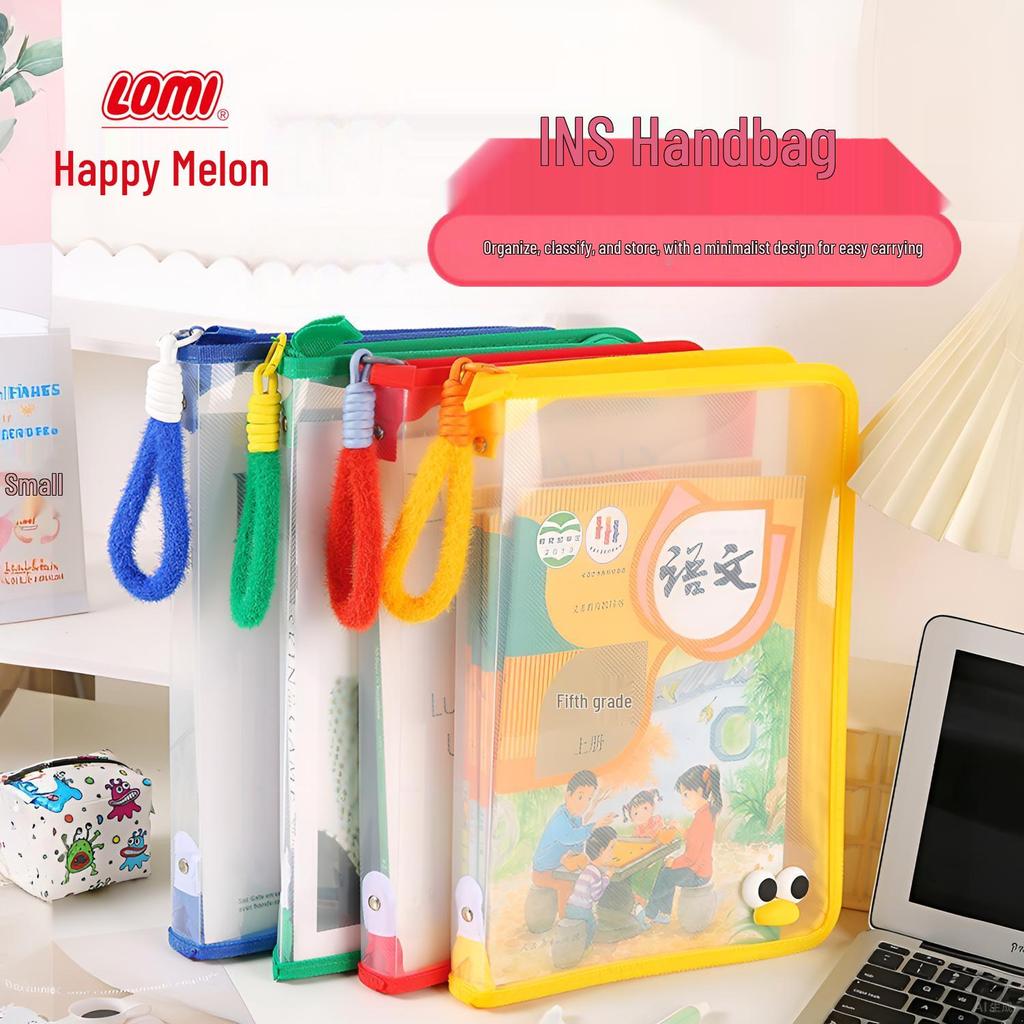 LOMI Transparent Zipper File Tote Bag with Handle for Students