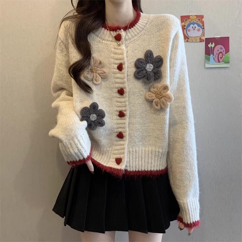 Lanzhi Women's Floral Knit Cardigan Sweater