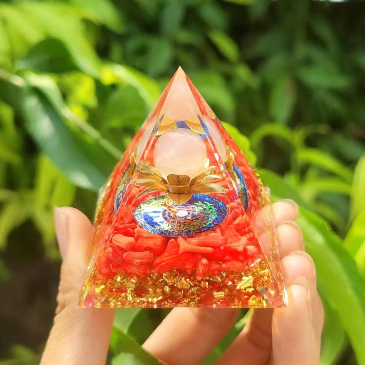 Energy Pyramid Reiki Natural Amethyst Ball Healing Crystals Chakra Tool Ornaments Resin Stones Craft Kids Gift Pyramid