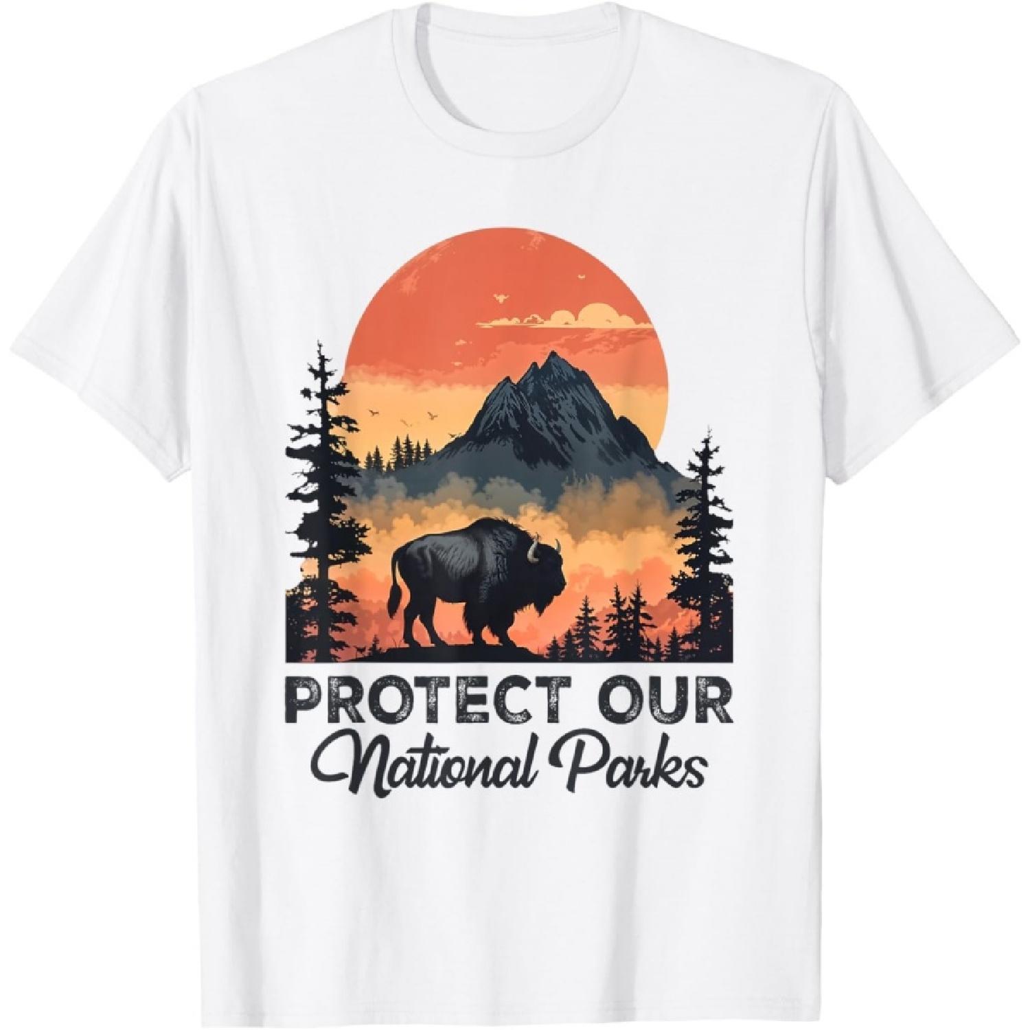 Спасите Наши Национальные Парки Сопротивляйтесь Служебному Бизону Буйволу Винтажная Футболка XXXXXL белый