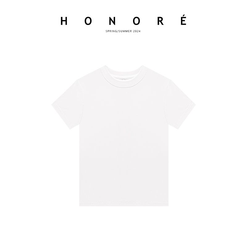 

Honore Guyue Pushed T Wang Minimalist Doctrine Hand Bi Spare Pure Color All-Matching Short Sleeve round Neck Silm Shoulder T Pure White small round neck S