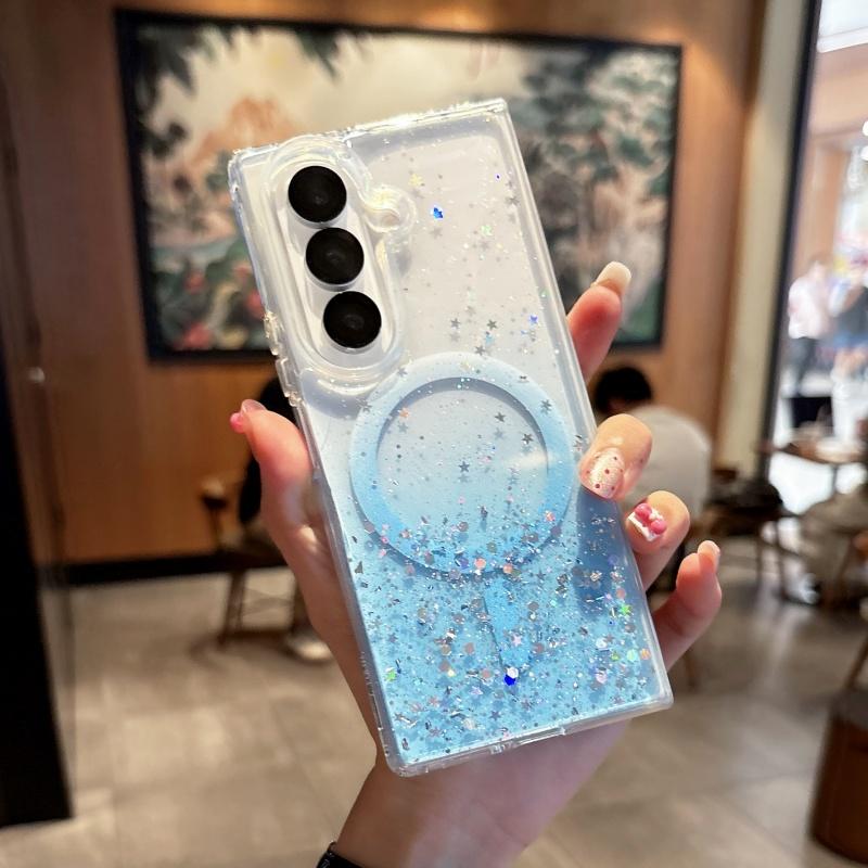 Transparent Glitter Gradient Magnetic Phone Case for Samsung Galaxy Z Fold 7 6 5 4 3 5G for Magsafe Wireless Charge Cover