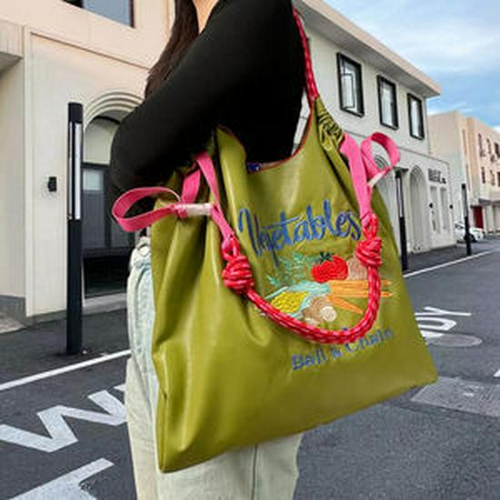 Japanese Style Embroidered Leather Tote Bag - Women's Large Capacity Shoulder Handbag