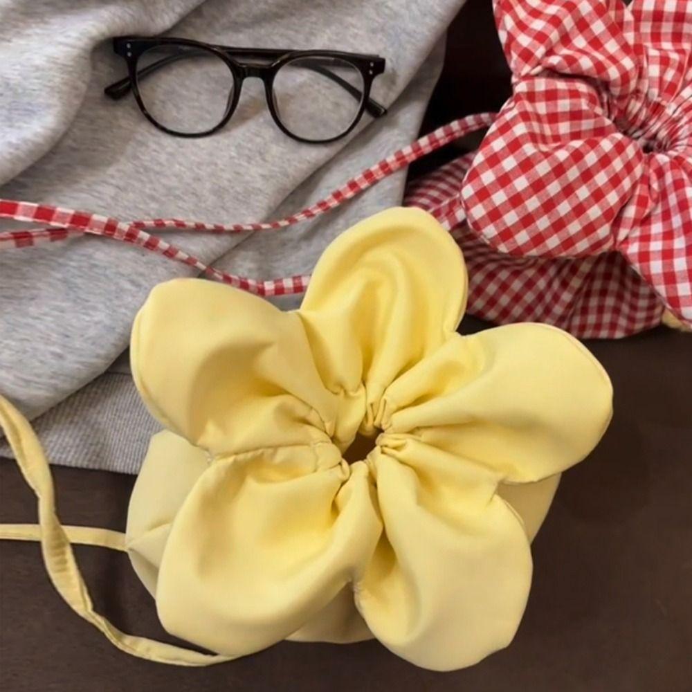 Printing Flower Handbag Korean Style Small Crossbody Bag Lightweight Plaid Drawstring Bag  Women