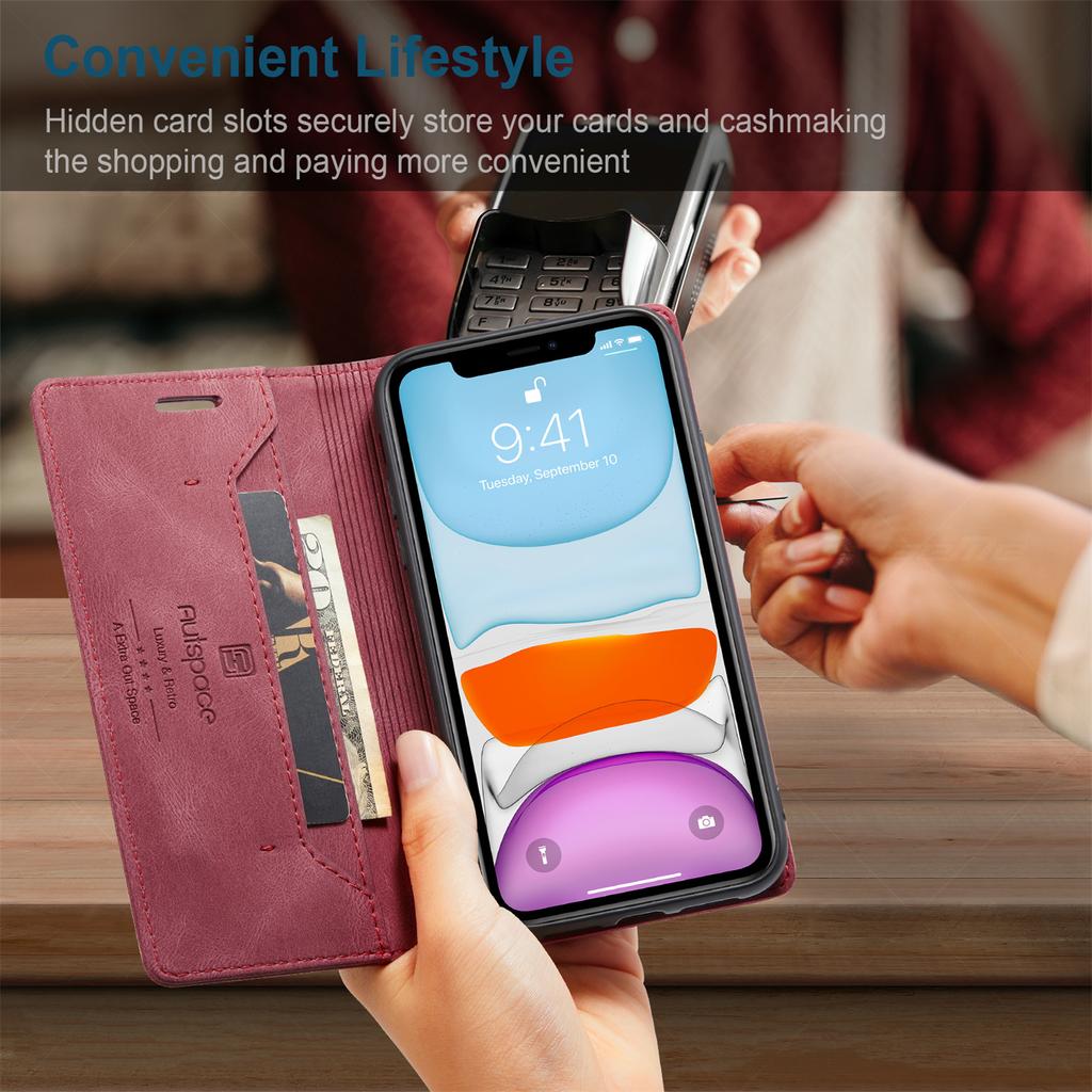iPhone 11 Pro Max Vintage Leather Flip Wallet Case with RFID Blocking Card Slot, Matte Retro Folio Cover for Women Men (4 Colors)