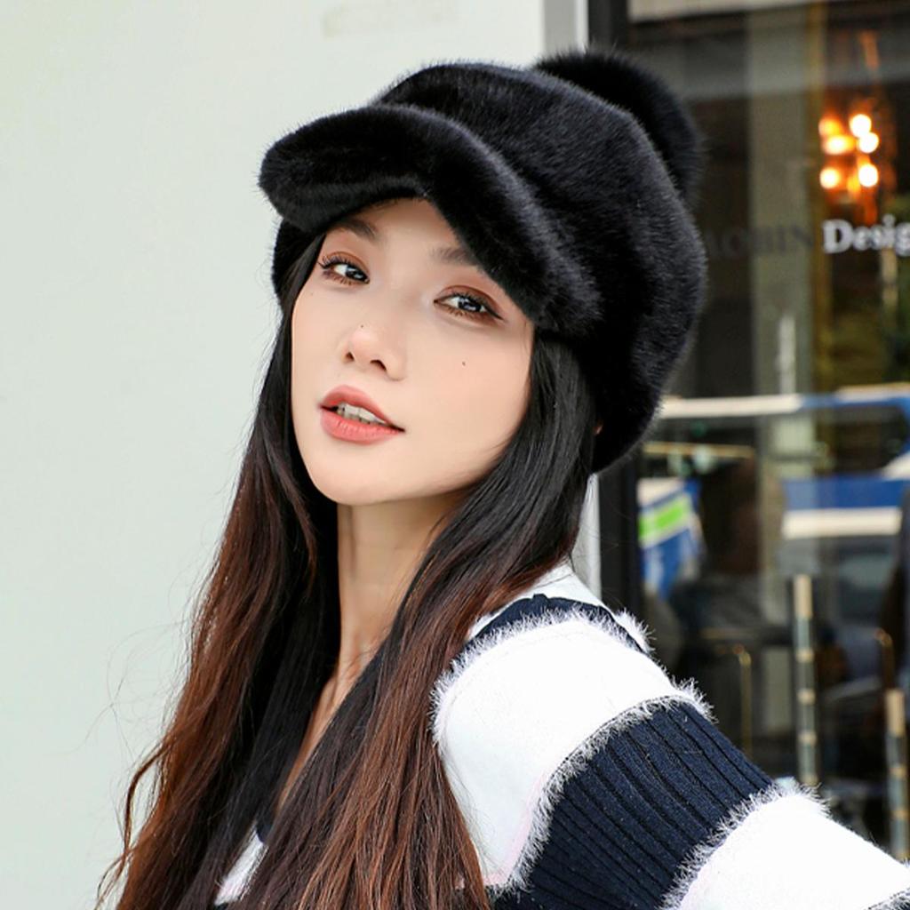 Imitation mink environmentally friendly duck tongue hat with adjustable female winter fur ball hat