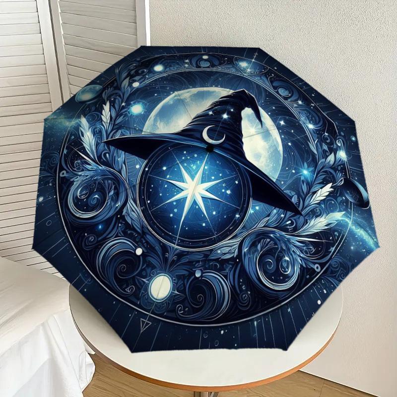 

1pc Witchcraft Moonlit Hat Stars Umbrella with Plastic Handle,Suitable for All Seasons Home Travel Outdoor UmbrellaDD1692