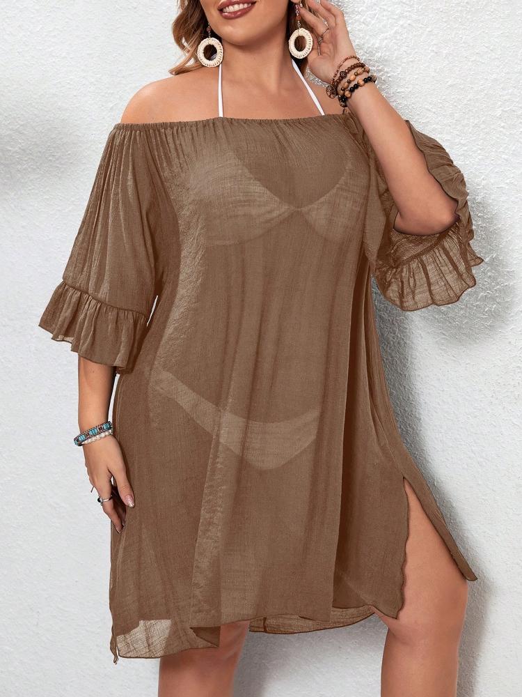 Women's Plus Size Beach Ruffled Cover-Up Dress Coverups Dress Summer Bathing Suit Beachwear Shirt Beach Short Dress Clothes