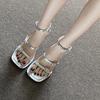 Beautiful~ Sandals Women's New Summer Silver Square Head Open Toe One-word Buckle Thick Heel High Heel Sandals