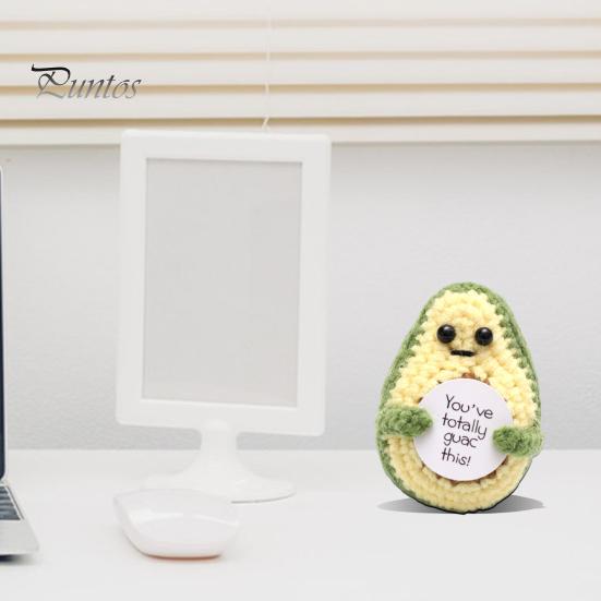 Knitted Vegetable Doll Positive Crocheted with Encouraging Card Emotional Support Handmade Knitting Fruit Animal Toy Decoration Kids Adults