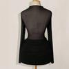 European and American new perspective mesh long-sleeved slim-fit dress popular sexy Spice Girl style black short dress