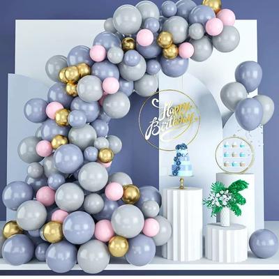 Maca Blue Gray Latex Balloon, Metal Gold Light Pink Children'S Birthday Theme Party Supplies Decoration