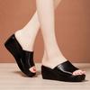 6cm Small Big Size 32-43 Comfortable Thick Bottom Platform Wedges Slippers 2025 Summer Med Heels Soft Leather Slides Office Mom