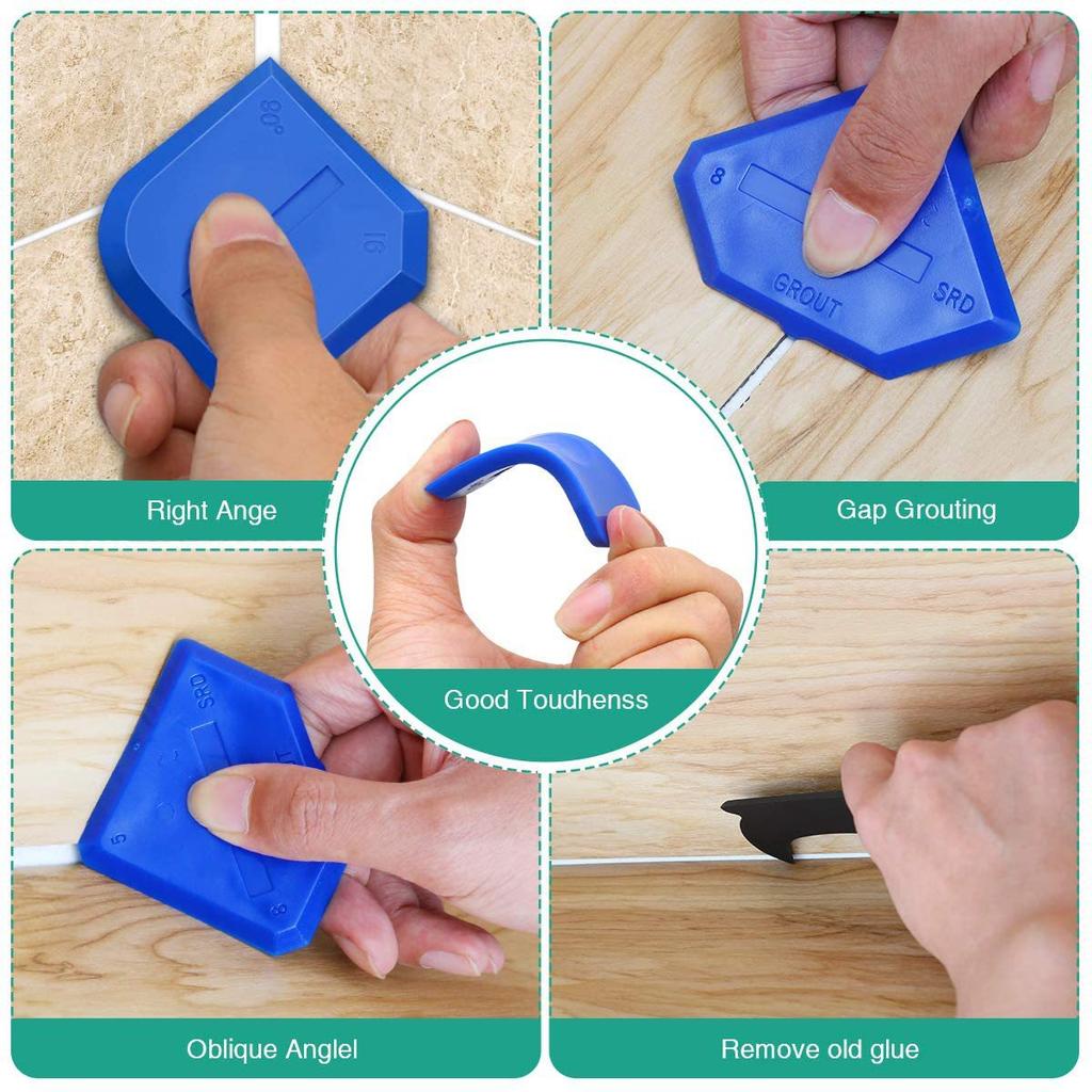 Silicone Caulking Tool | 5-in-1 Sealant Finishing Tool | Caulk Remover & Glass Glue Angle Scraper for Bathrooms, Kitchens