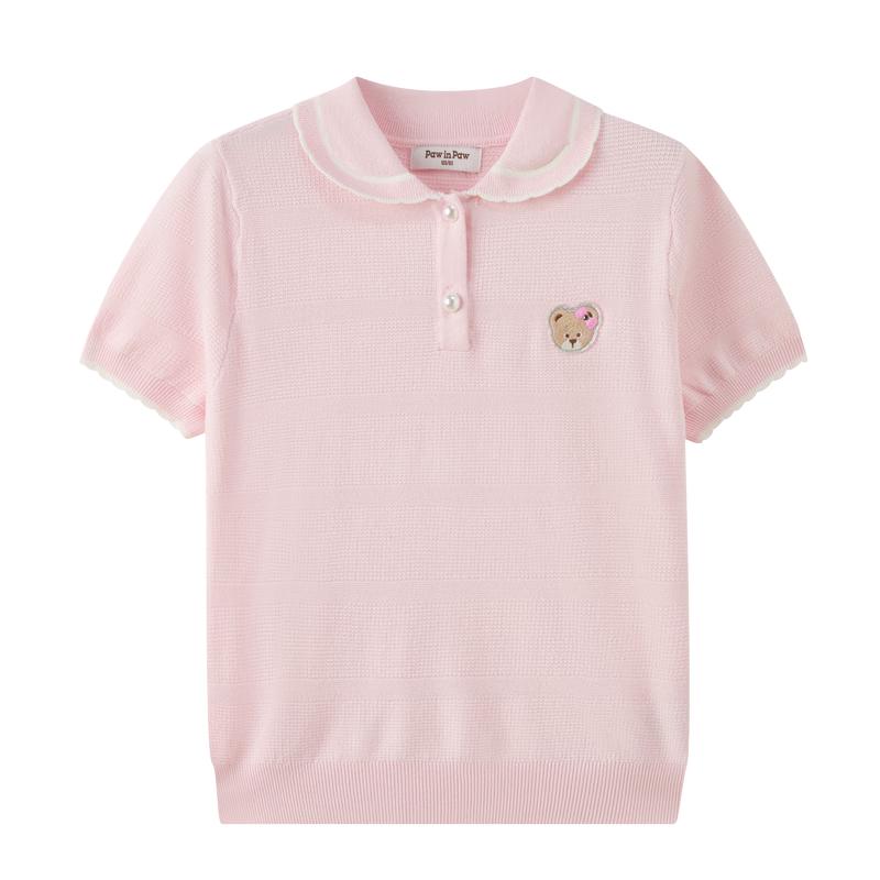 PawinPaw Girls' Cartoon Bear Knit Polo Shirt