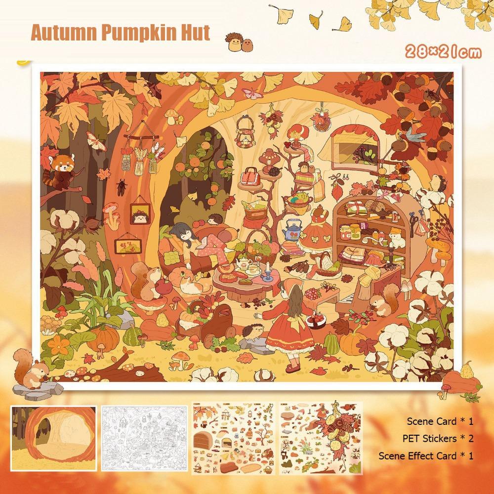 

Floral Secret Realm 3D Landscape Sticker Pumpkin Hut Miniature Scene Sticker Festival Gift Autumn Pumpkin Hut